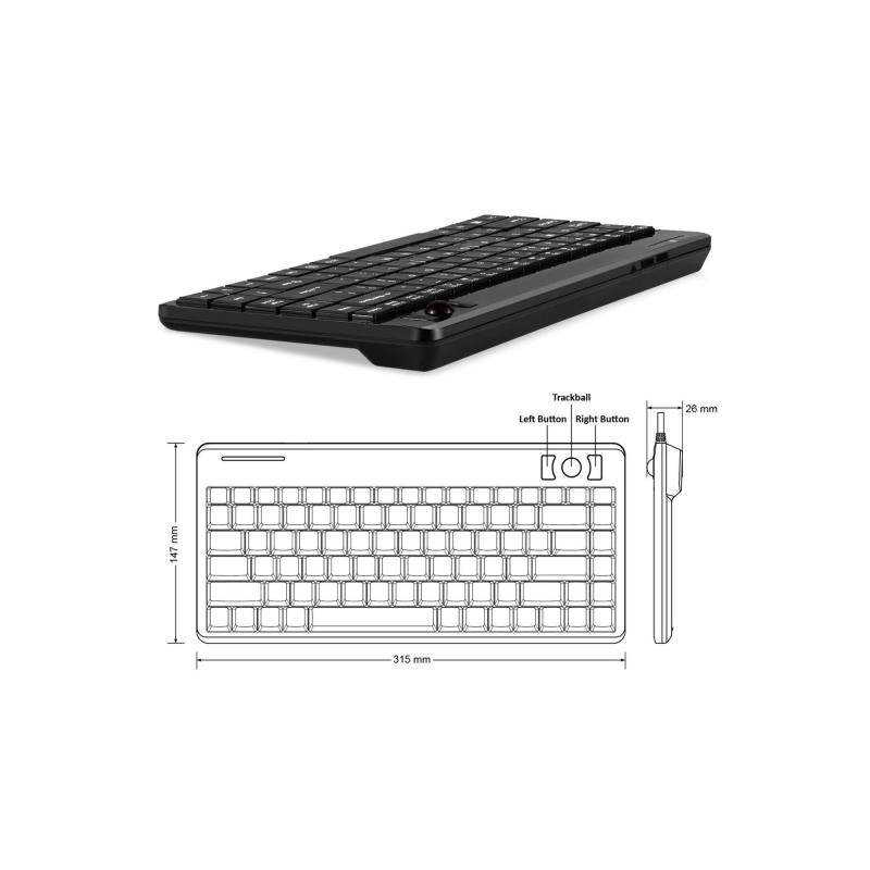 Perixx PERIBOARD 706 PLUS US Mini Tastatur Trackball schnurlos schwarz
