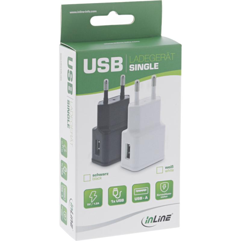 InLine® USB Ladegerät Single Netzteil Stromadapter 100-240V zu 5V/1,2A weiß