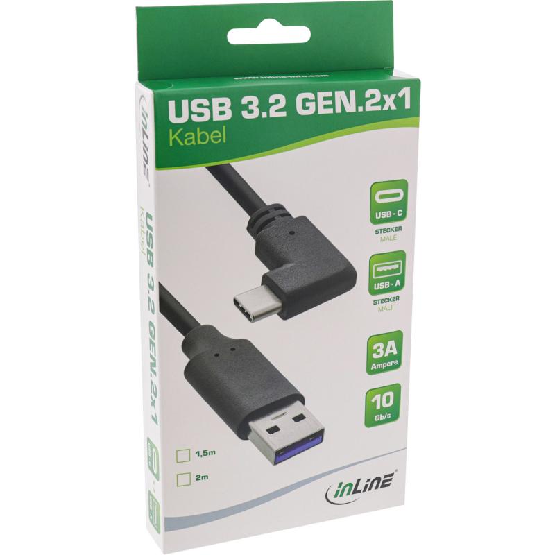 InLine® USB 3.2 Kabel, USB-C Stecker gewinkelt an A Stecker, schwarz