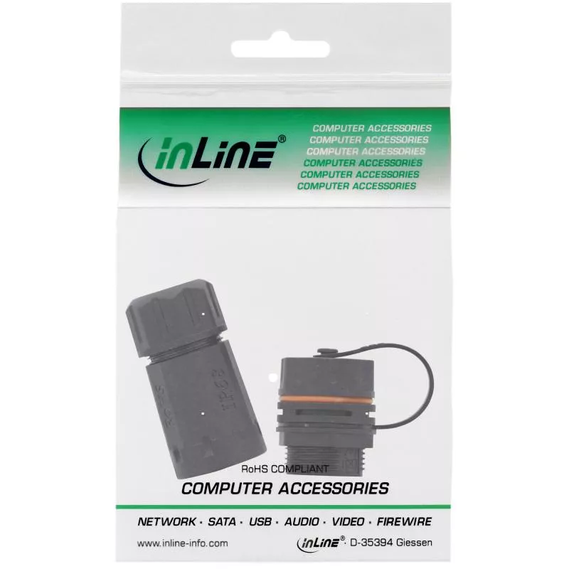 InLine® Patchkabelkupplung Set Cat.6A wasserdicht IP68 Kupplung für industrielle Anwendungen mit Staubkappe