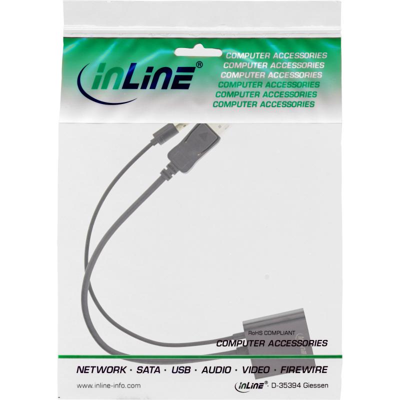 InLine® HDMI BU zu DisplayPort ST Konverter Kabel 4K schwarz/gold 0,3m