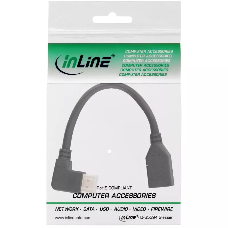InLine® DisplayPort 1.4 Adapterkabel ST/BU 8K4K links gewinkelt schwarz/gold 0,15m InLine® DisplayPort 1.4 Adapterkabel ST/BU 8K4K links gewinkelt schwarz/gold 0,15m