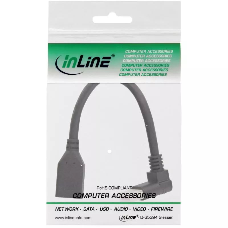 InLine® DisplayPort 1.4 Adapterkabel ST/BU 8K4K nach oben gewinkelt schwarz/gold 0,15m InLine® DisplayPort 1.4 Adapterkabel ST/BU 8K4K nach oben gewinkelt schwarz/gold 0,15m