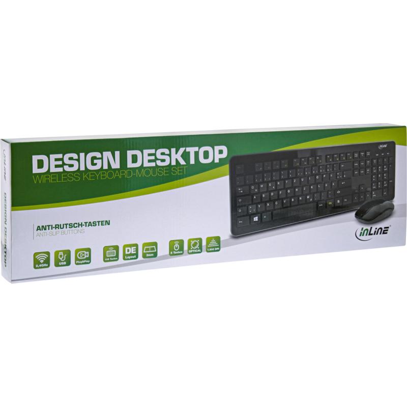 InLine® Design DesktopTastatur-Maus Set USB 2,4GHz Funk DE Layout optisch max. 1600dpi schwarz