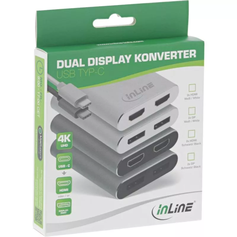 InLine® USB Dual Display Konverter USB Typ-C zu 2x HDMI Buchse (DP Alt Mode) 4K weiß 0,1m