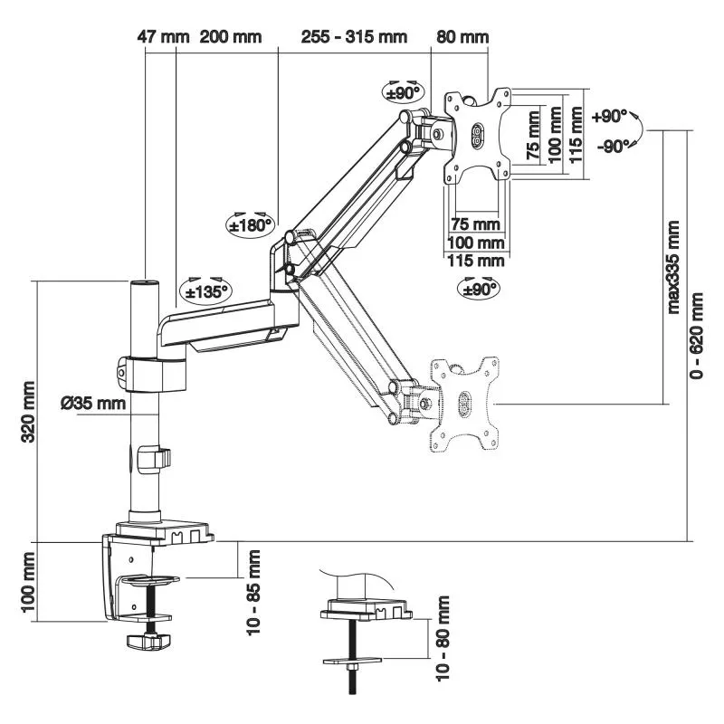 InLine® Tischhalterung mit Lifter beweglich für Monitore bis 82cm (32") max. 9kg