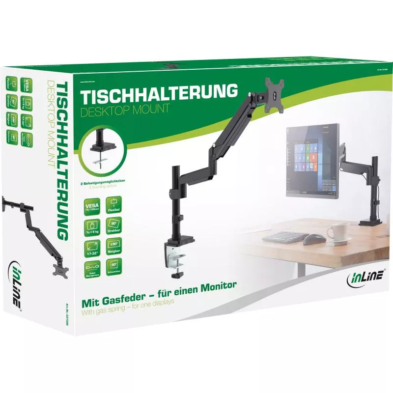 InLine® Tischhalterung mit Lifter beweglich für Monitore bis 82cm (32") max. 9kg