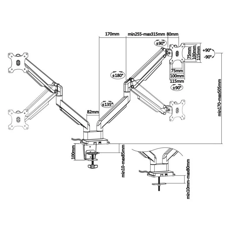 InLine® Tischhalterung mit Lifter und USB/Audio beweglich für zwei Monitore bis 81cm (32") max. 9kg InLine® Tischhalterung mit Lifter und USB/Audio beweglich für zwei Monitore bis 81cm (32") max. 9kg
