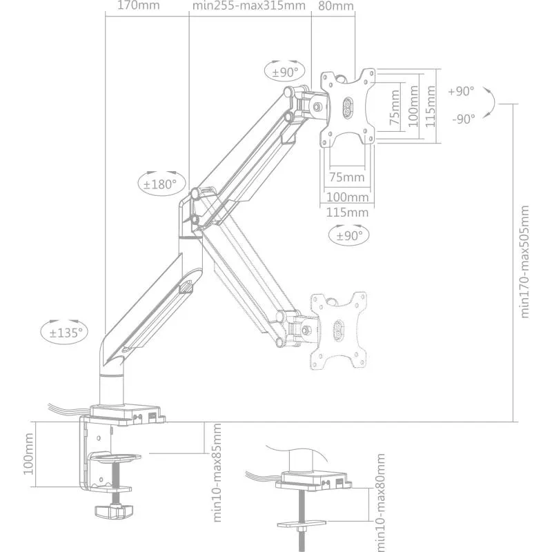 InLine® Tischhalterung mit Lifter und USB/Audio beweglich für Monitore bis 82cm (32") max. 9kg