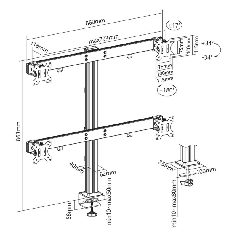 InLine® Alumium Monitor-Tischhalterung für 4 Monitore bis 32" 8kg InLine® Alumium Monitor-Tischhalterung für 4 Monitore bis 32" 8kg