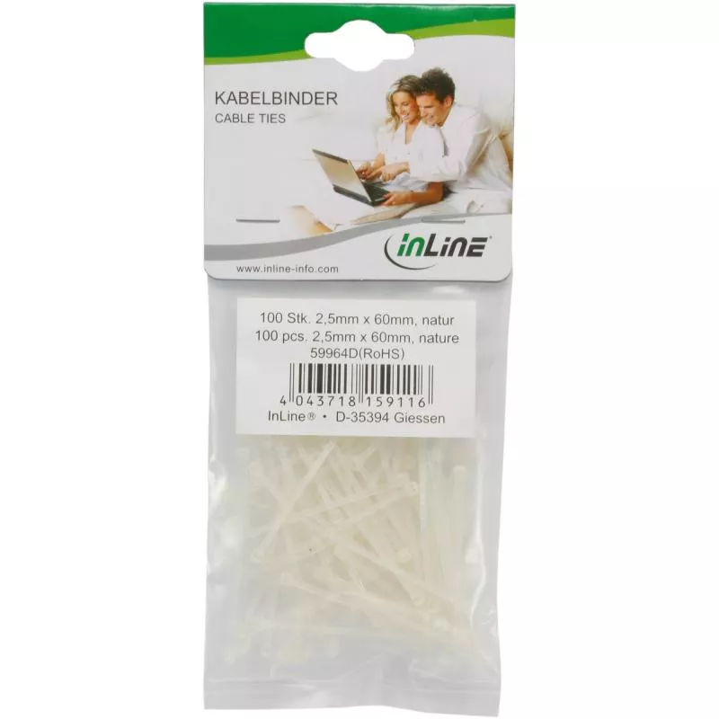 InLine® Kabelbinder Länge 60mm Breite 2,5mm natur 100 Stück