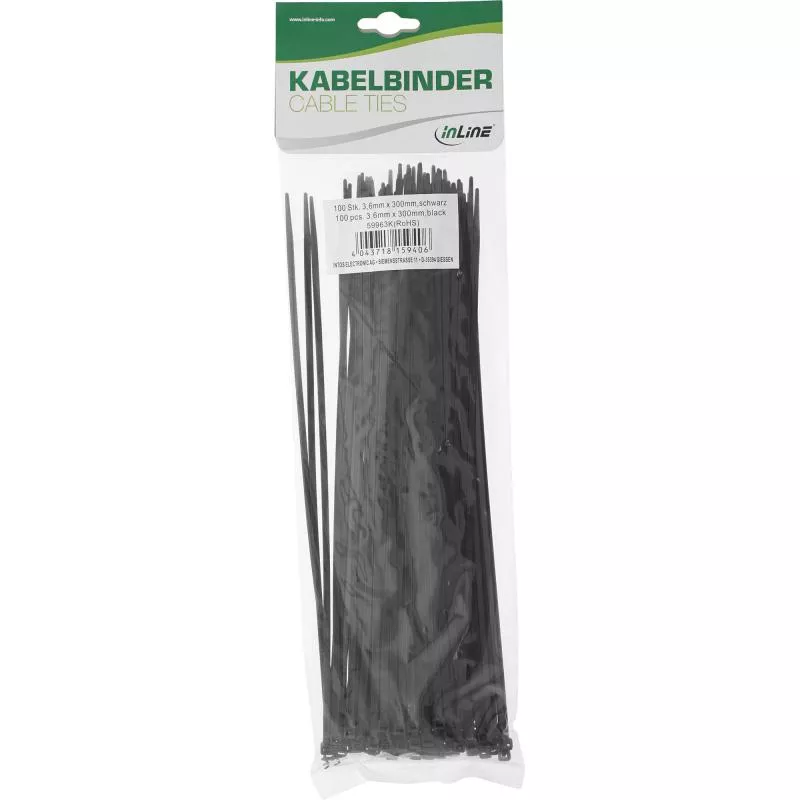 InLine® Kabelbinder Länge 300mm Breite 3,6mm schwarz 100 Stück