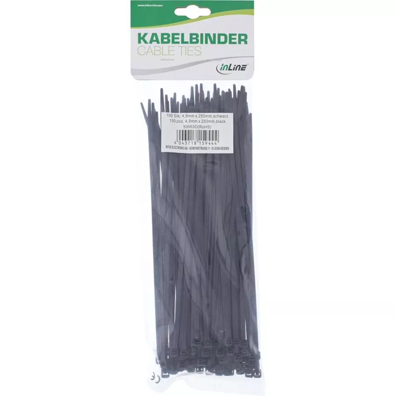 InLine® Kabelbinder Länge 250mm Breite 4,8mm schwarz 100 Stück