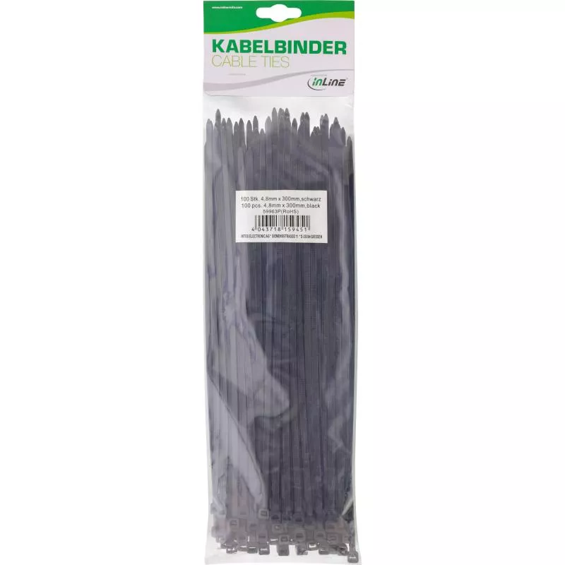 InLine® Kabelbinder Länge 300mm Breite 4,8mm schwarz 100 Stück