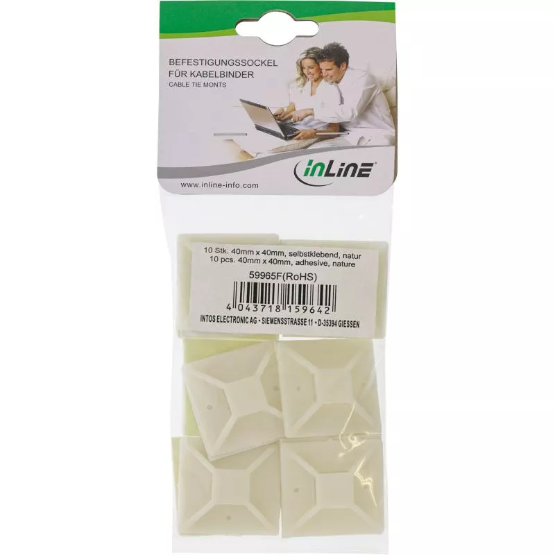 InLine® Befestigungssockel für Kabelbinder 40x40mm selbstklebend natur 10 Stück