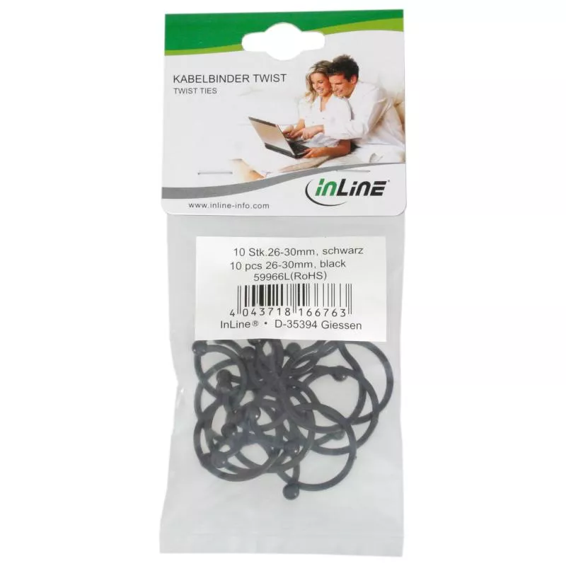 InLine® Kabelbinder Twist 26-30mm schwarz 10 Stück