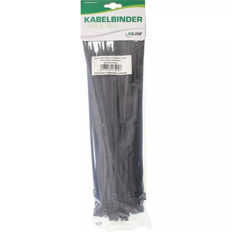 InLine® Kabelbinder mit Doppelkopf Länge 300mm Breite 4,8mm schwarz 100 Stück