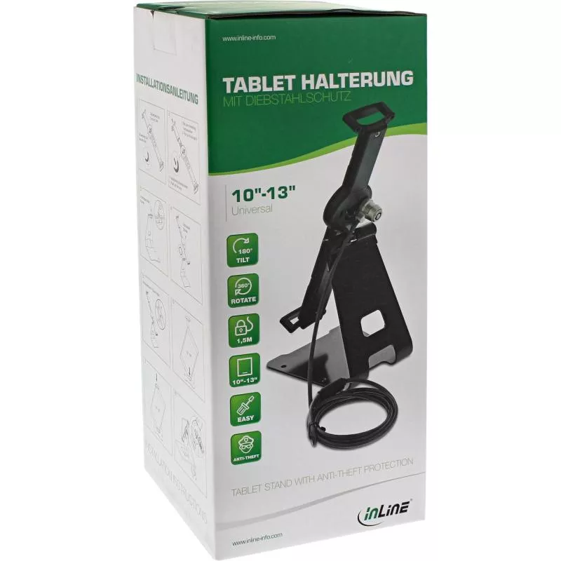 Tablet Halterung mit Sicherheitsschloss – Universelle Halterung für 10"-13" Tablets, abschließbar, schwarz Tablet Halterung mit Sicherheitsschloss – Universelle Halterung für 10"-13" Tablets, abschließbar, schwarz