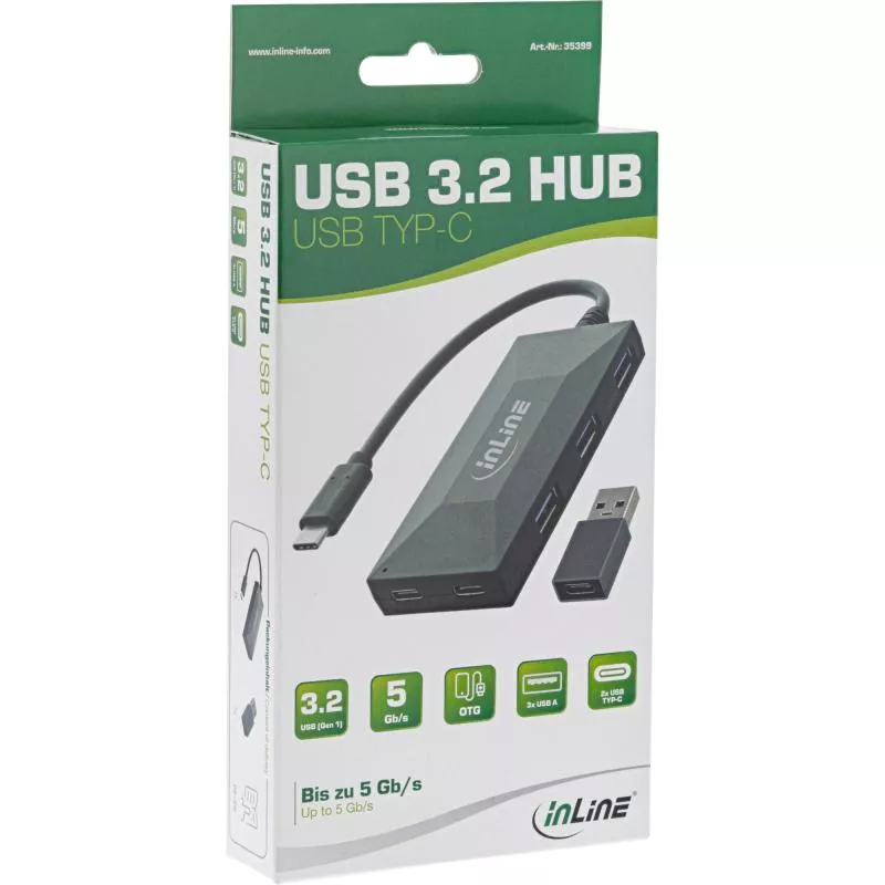 InLine® USB 3.2 Gen 1 OTG HUB USB Typ C zu 7 Port Typ A Aluminiumgehäuse schwarz ohne Netzteil