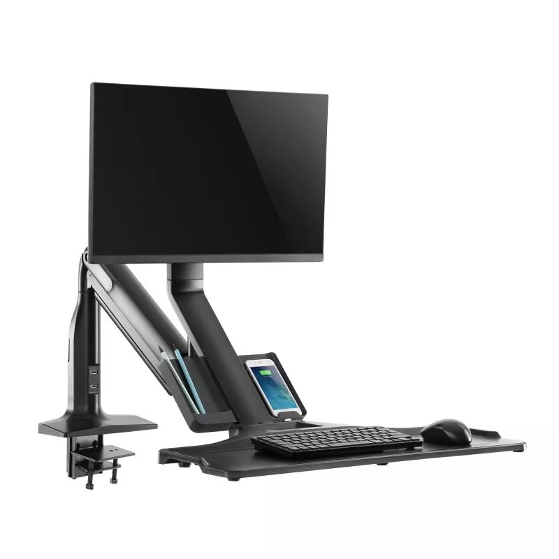 Workstation Tischhalterung mit Gasfederlifter & USB 3.0 – für Monitor bis 32", Tastatur & Maus, schwarz Workstation Tischhalterung mit Gasfederlifter & USB 3.0 – für Monitor bis 32", Tastatur & Maus, schwarz
