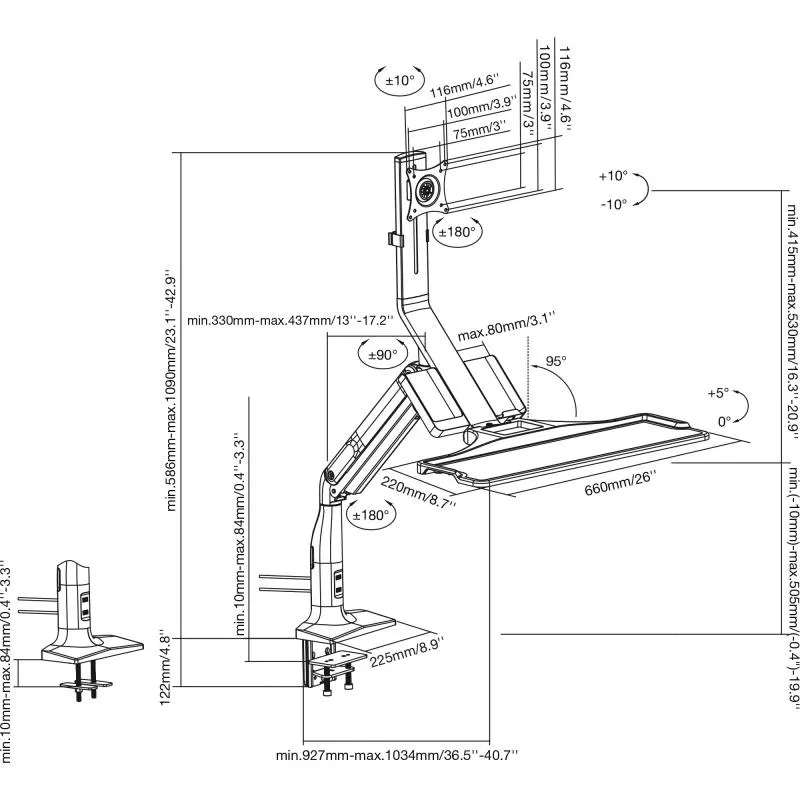 Workstation Tischhalterung mit Gasfederlifter & USB 3.0 – für Monitor bis 32", Tastatur & Maus, schwarz Workstation Tischhalterung mit Gasfederlifter & USB 3.0 – für Monitor bis 32", Tastatur & Maus, schwarz