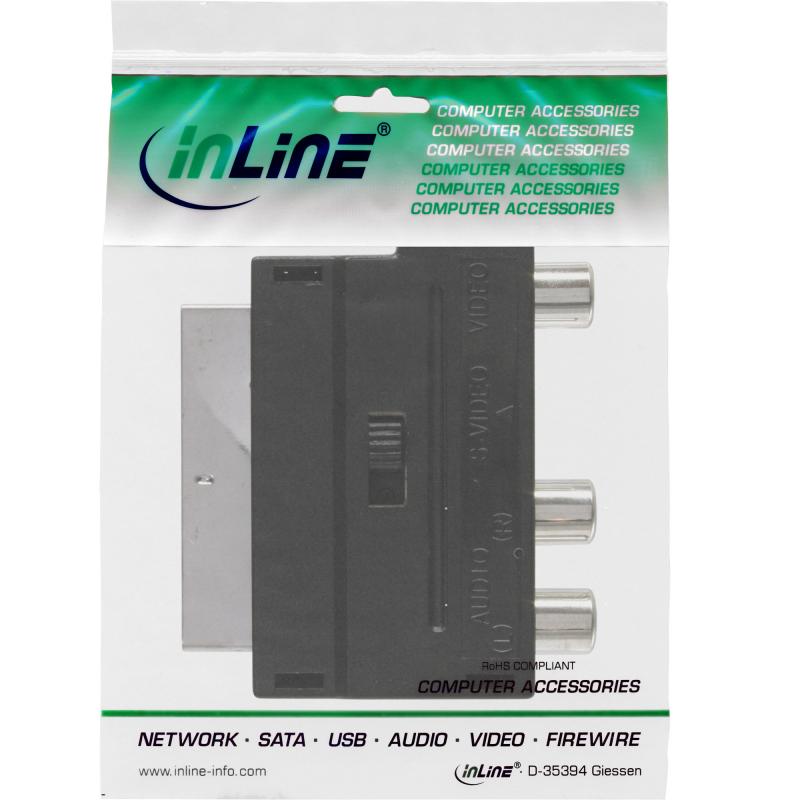 InLine® Scart Adapter Scart (in/out) an 3x Cinch Buchse und 1x S-VHS Buchse