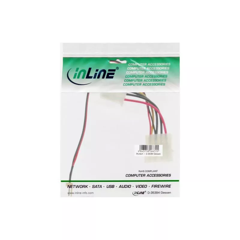 InLine® Lüfter Adapterkabel 3pol Lüfter an 4pol Netzteil 0,15m