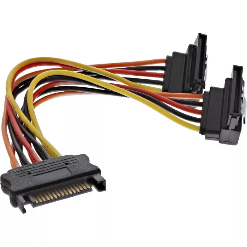 InLine SATA Strom-Y-Kabel SATA Buchse an 2x SATA Stecker gewinkelt mit Sicherheitslaschen 0,15m