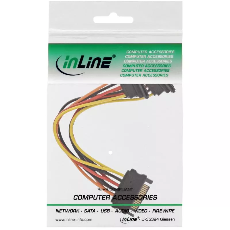 InLine® SATA Strom-Y-Kabel SATA Buchse an 2x SATA Stecker gewinkelt mit Sicherheitslaschen 0,15m InLine® SATA Strom-Y-Kabel SATA Buchse an 2x SATA Stecker gewinkelt mit Sicherheitslaschen 0,15m