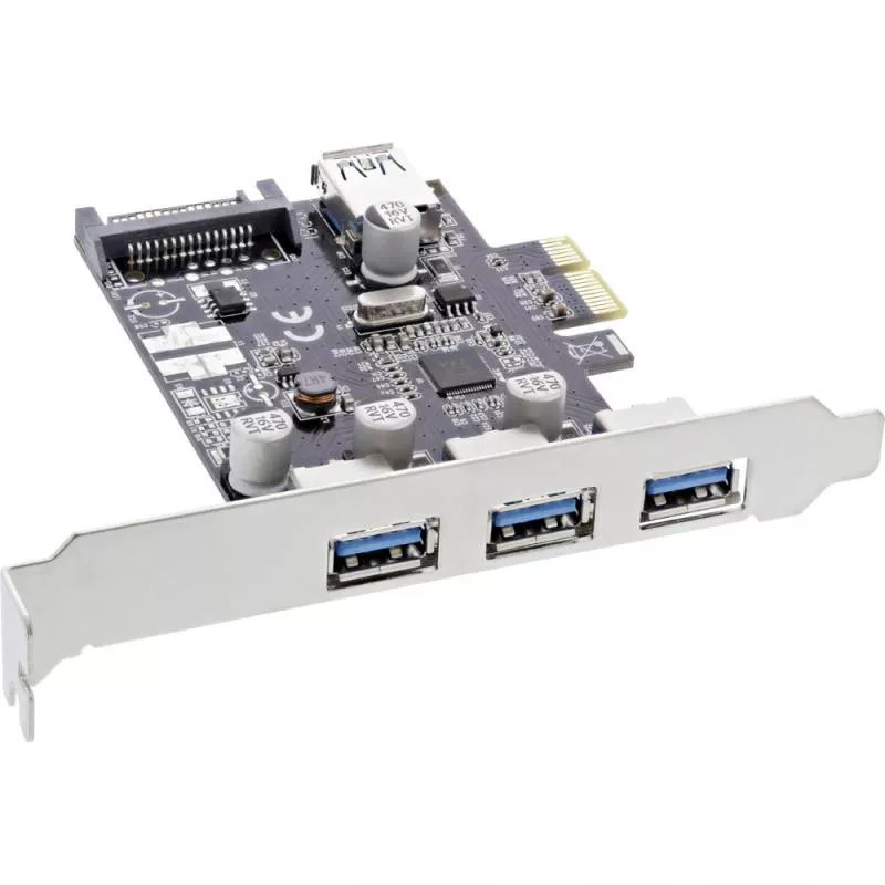 InLine® Schnittstellenkarte 3x+1x USB 3.0 PCIe mit SATA Stromanschluss inkl. Low-Profile Slotblech