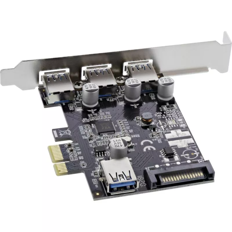 InLine® Schnittstellenkarte 3x+1x USB 3.0 PCIe mit SATA Stromanschluss inkl. Low-Profile Slotblech
