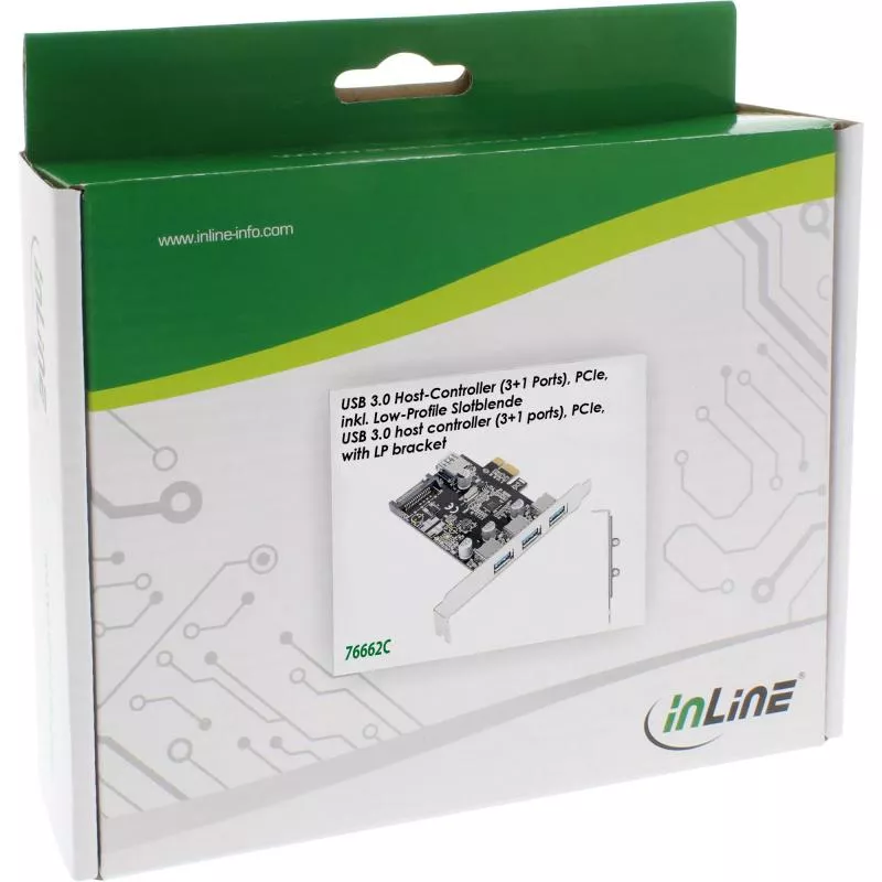 InLine® Schnittstellenkarte 3x+1x USB 3.0 PCIe mit SATA Stromanschluss inkl. Low-Profile Slotblech