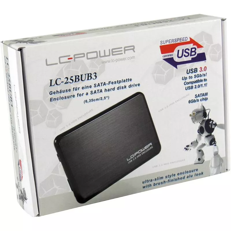 LC-Power LC-25BUB3 externes 2,5"-SATA-Gehäuse USB 3.0 alu/schwarz