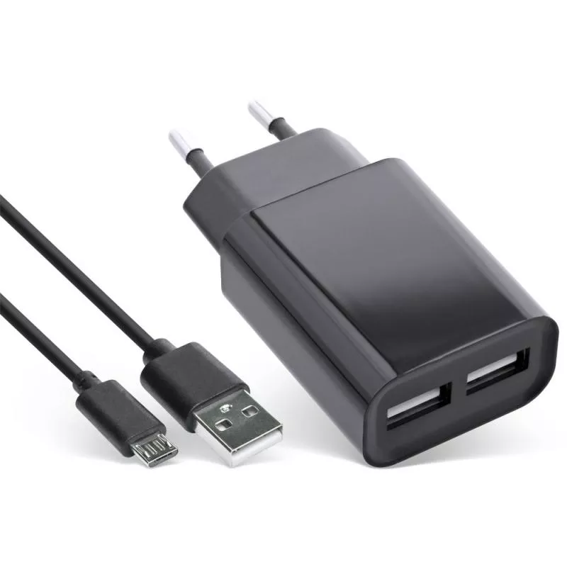 InLine® USB DUO+ Ladeset Netzteil 2-fach + Micro-USB Kabel Ladegerät Stromadapter 100-240V zu 5V/2.1A schwarz