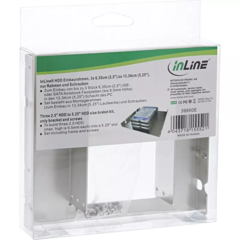 InLine® HDD Einbaurahmen 3x 6,35cm (2,5") zu 13,34cm (5,25") nur Rahmen und Schrauben