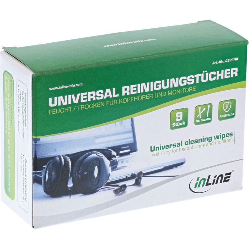 InLine® Universal Reinigungstücher nass / trocken für Kopfhörer und Monitore