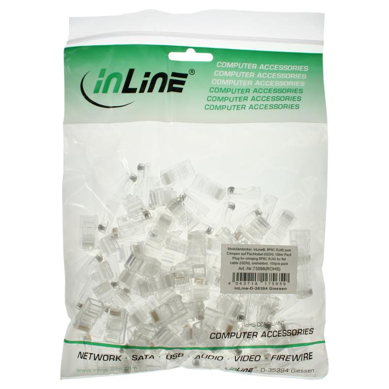 RJ45 Modularstecker 8P8C – Zum Crimpen auf Flachkabel (ISDN), 100er Pack