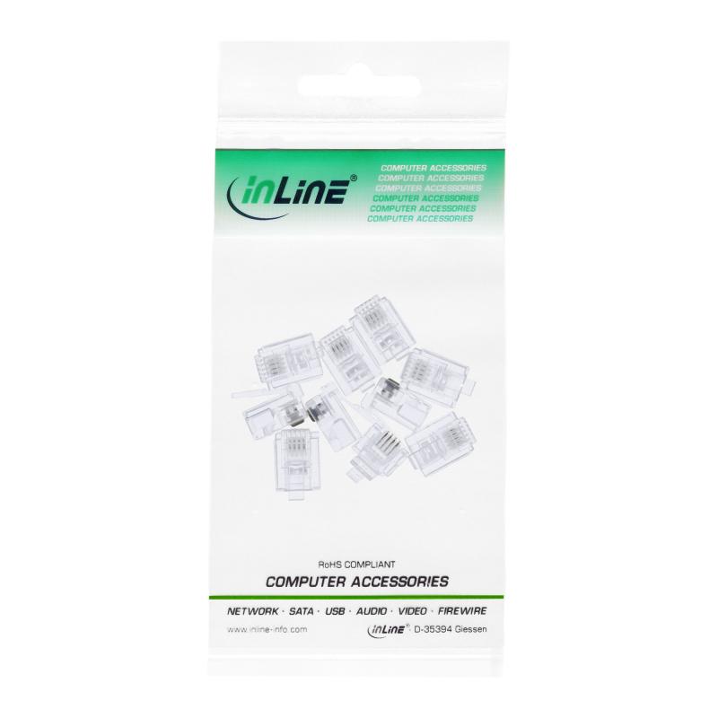 RJ11 Modularstecker 6P4C – Zum Crimpen auf Flachkabel, 10er Pack