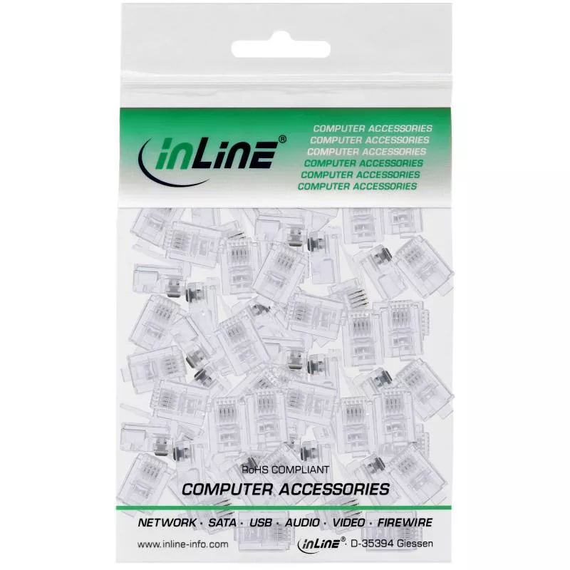 InLine® Modularstecker 6P4C RJ11 zum Crimpen auf Flachkabel 100er Pack