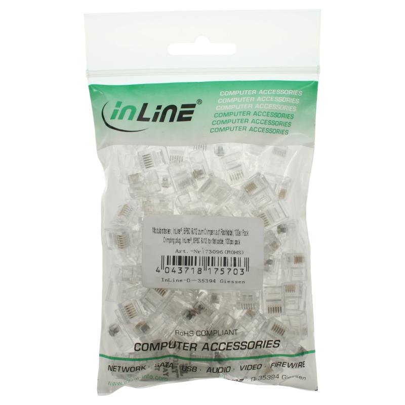 RJ12 Modularstecker 6P6C – Zum Crimpen auf Flachkabel, 100er Pack
