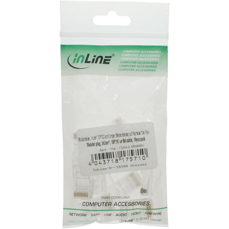 InLine® Modularstecker 10P10C zum Crimpen (Westernstecker) auf Flachkabel 10er Pack