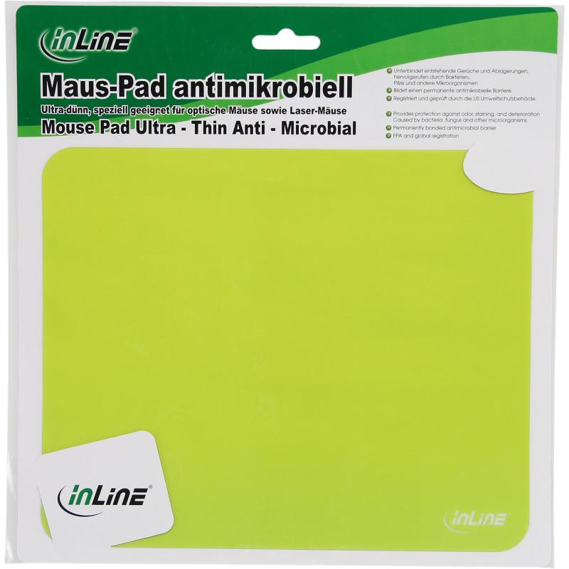 InLine® Maus-Pad antimikrobiell ultradünn grün (Tendenz gelb) 220x180x0,4mm