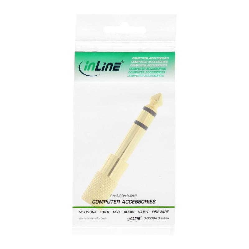 InLine® Audio Adapter 6,3mm Klinke Stecker an 3,5mm Klinke Buchse Stereo gold