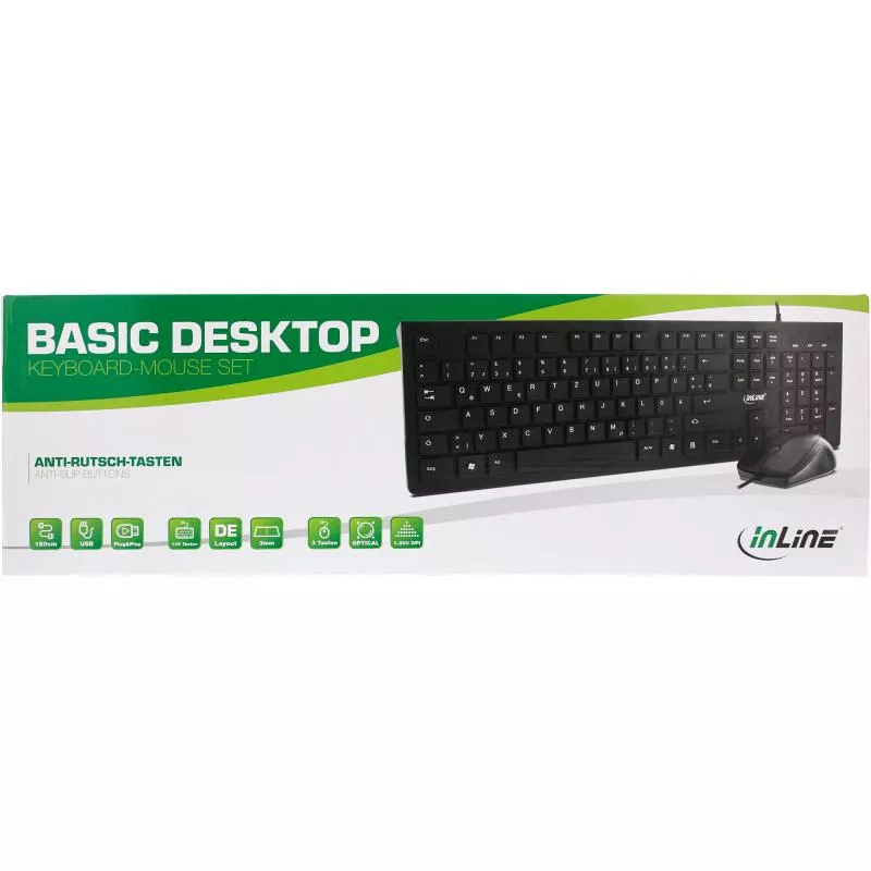 InLine® Basic Desktop Tastatur-Maus Set USB-Kabel Standard DE Layout optisch 1200dpi schwarz