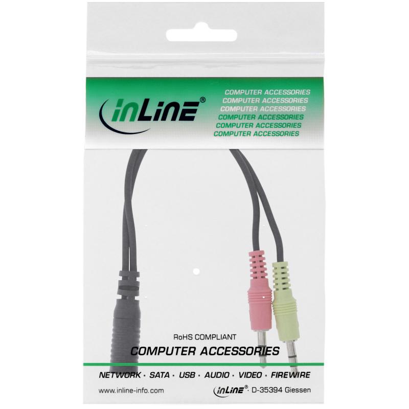 InLine® Audio Headset Adapterkabel 2x 3,5mm Klinke Stecker an 3,5mm Klinke Buchse 4pol. OMTP 0,15m