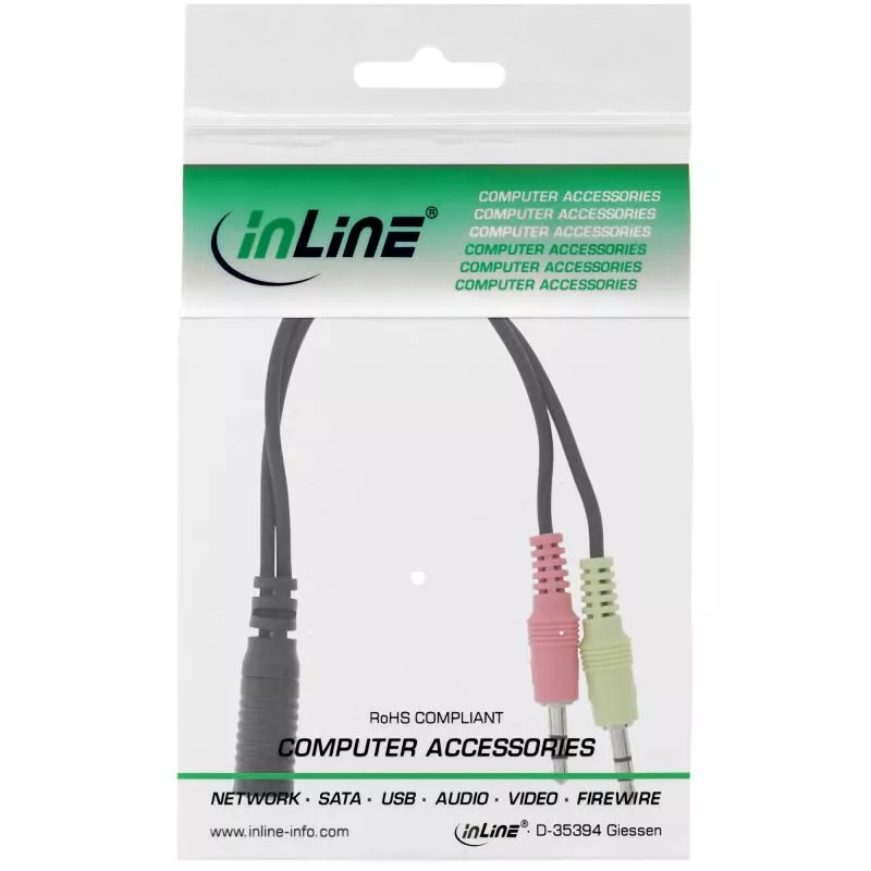 InLine® Audio Headset Adapterkabel 2x 3,5mm Klinke Stecker an 3,5mm Klinke Buchse 4pol. OMTP 0,15m InLine® Audio Headset Adapterkabel 2x 3,5mm Klinke Stecker an 3,5mm Klinke Buchse 4pol. OMTP 0,15m