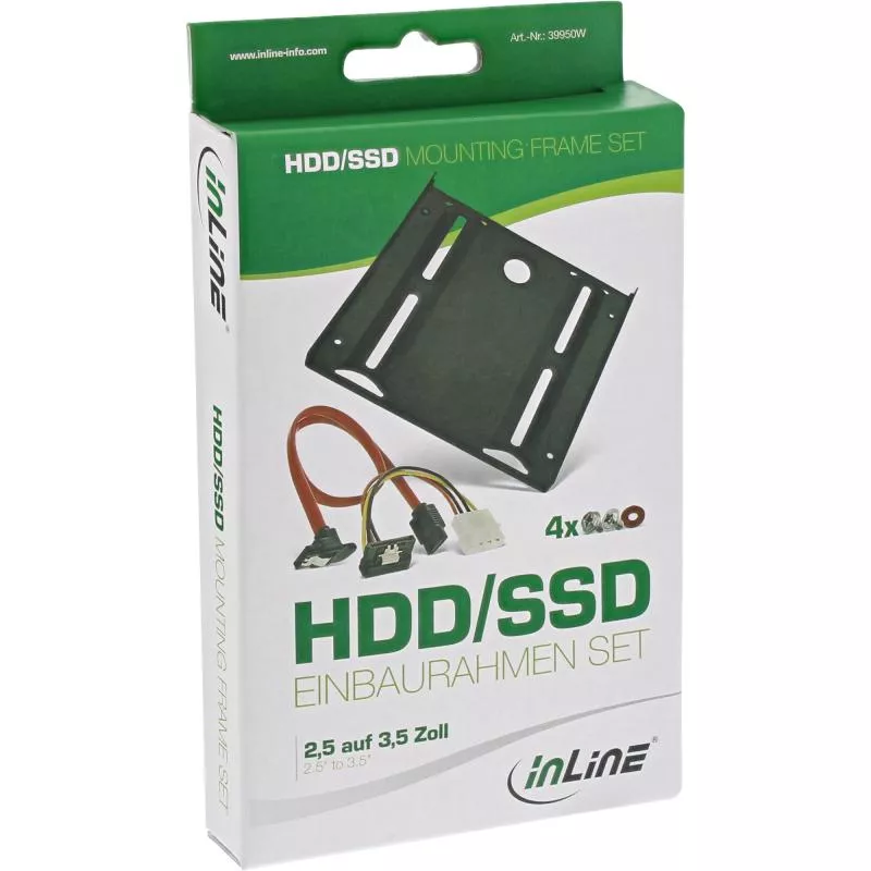 InLine® HDD/SSD Einbaurahmen SET 2,5" auf 3,5" Rahmen SATA Kabel Stromkabel Einbauschrauben