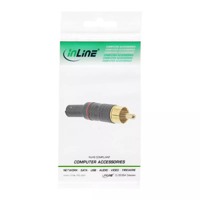 InLine® Cinchstecker Lötversion Metall schwarz Ring rot für 6mm Kabel InLine® Cinchstecker Lötversion Metall schwarz Ring rot für 6mm Kabel