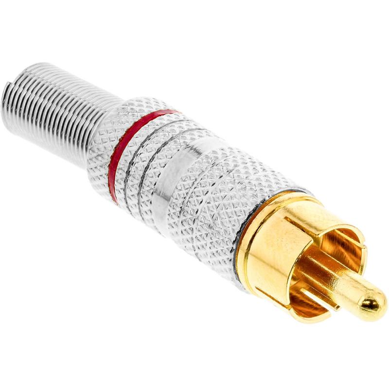 InLine® Cinchstecker Lötversion Metall silber Ring rot für 6mm Kabel