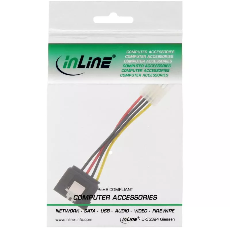 InLine® SATA Stromadapterkabel 1x 8,89cm (3,5") Buchse an 15pol SATA Stecker mit Lasche 0,15m